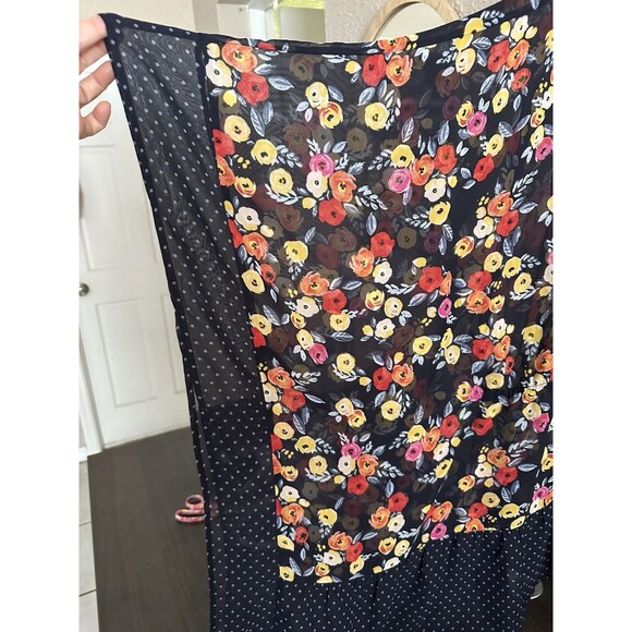 Lane Bryant 18 20 Black Pink Tie Front Kimono Boho Festival Floral Polka Dot - Picture 4 of 7